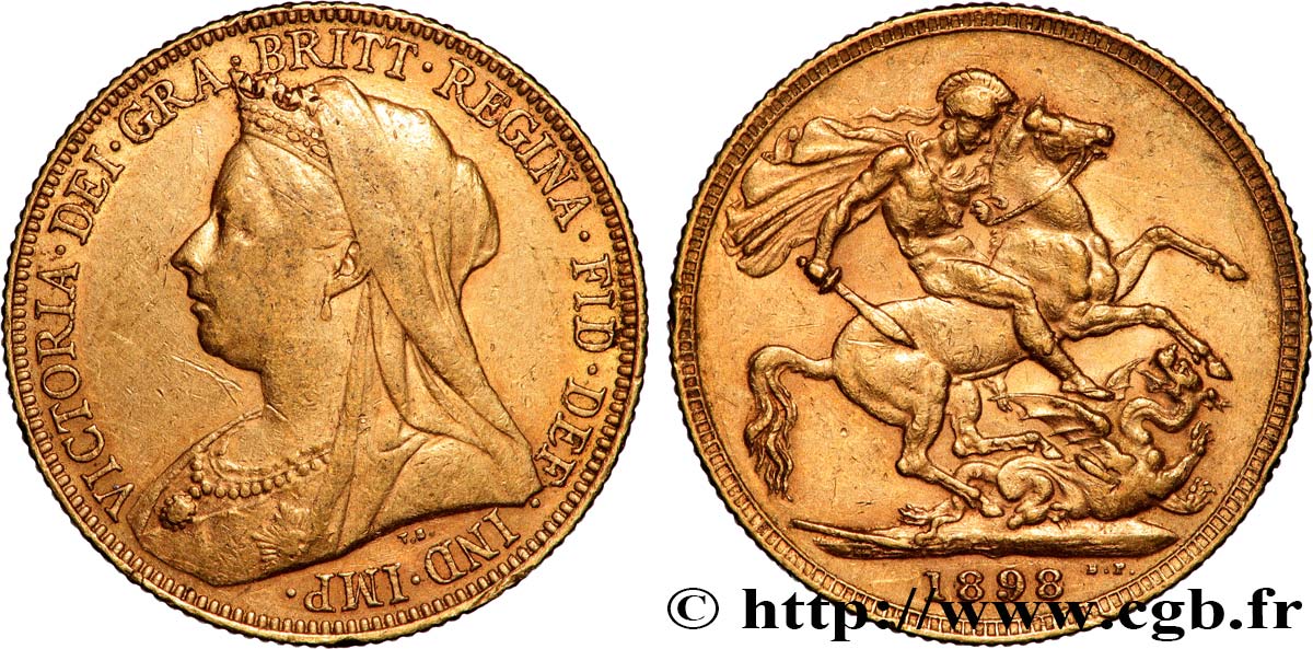 INVESTMENT GOLD 1 Souverain Victoria “Old Head” 1898 Londres SS 