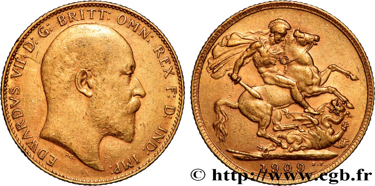 INVESTMENT GOLD 1 Souverain Edouard VII 1909 Londres MBC+ 