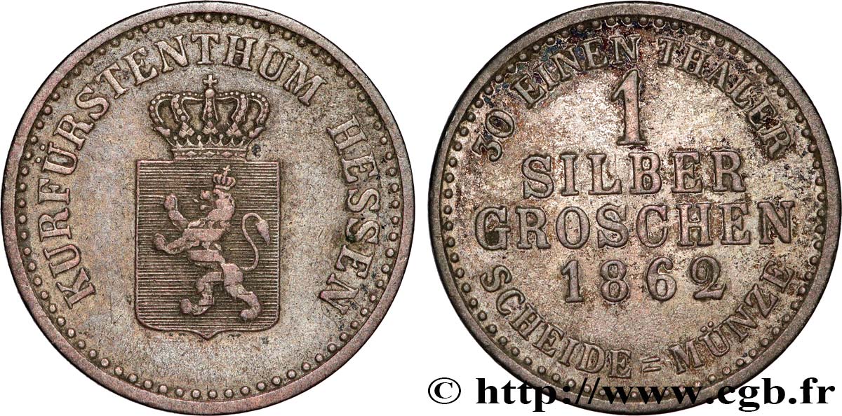 GERMANY - HESSE 1 Silbergroschen Hesse-Kassel 1862  XF 