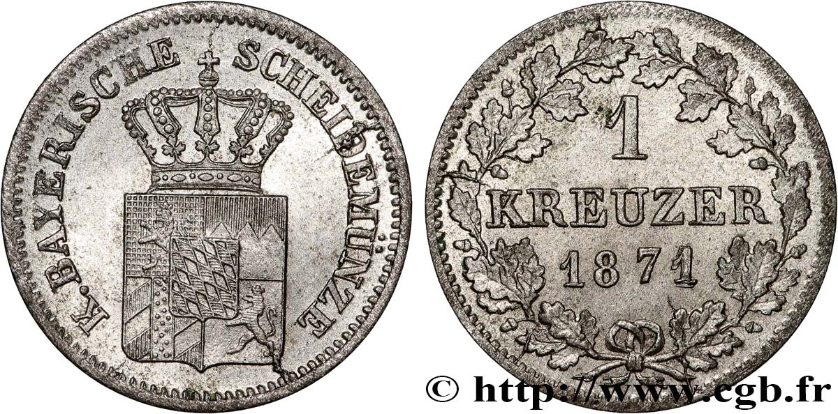 ALLEMAGNE - BAVIÈRE 1 Kreuzer 1871  SUP 