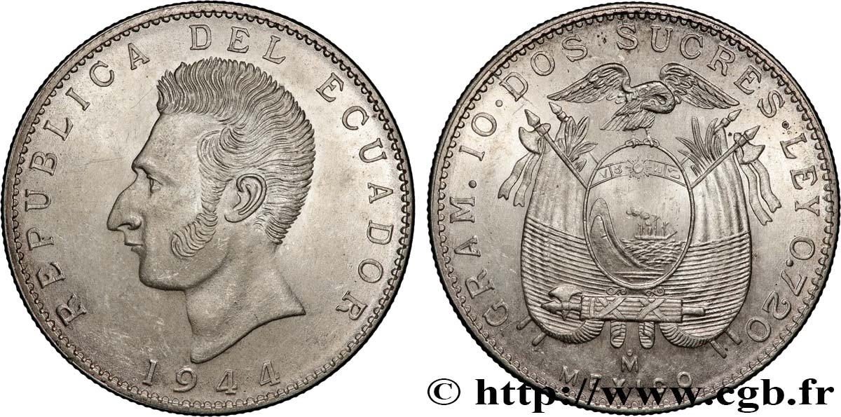 ECUADOR 2 Sucres Antonio Jose de Sucre 1944 Mexico MS 