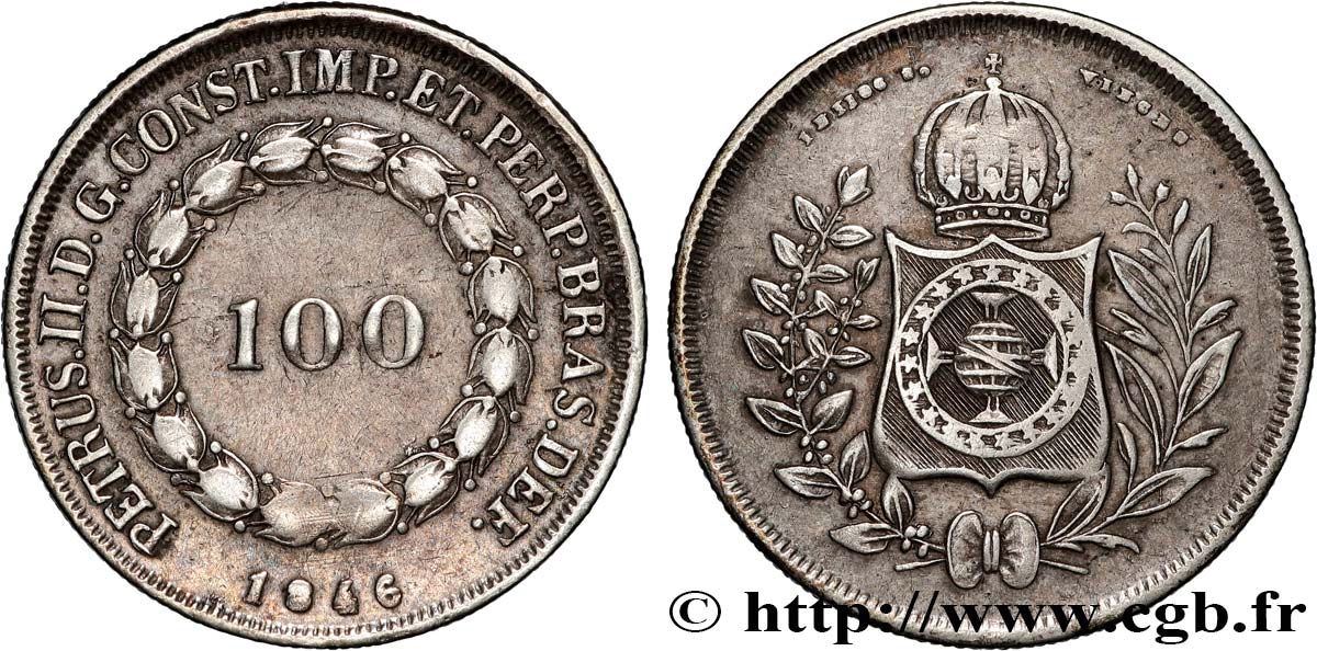 BRAZIL - EMPIRE OF BRAZIL - PETER II 100 Reis  1846  XF 