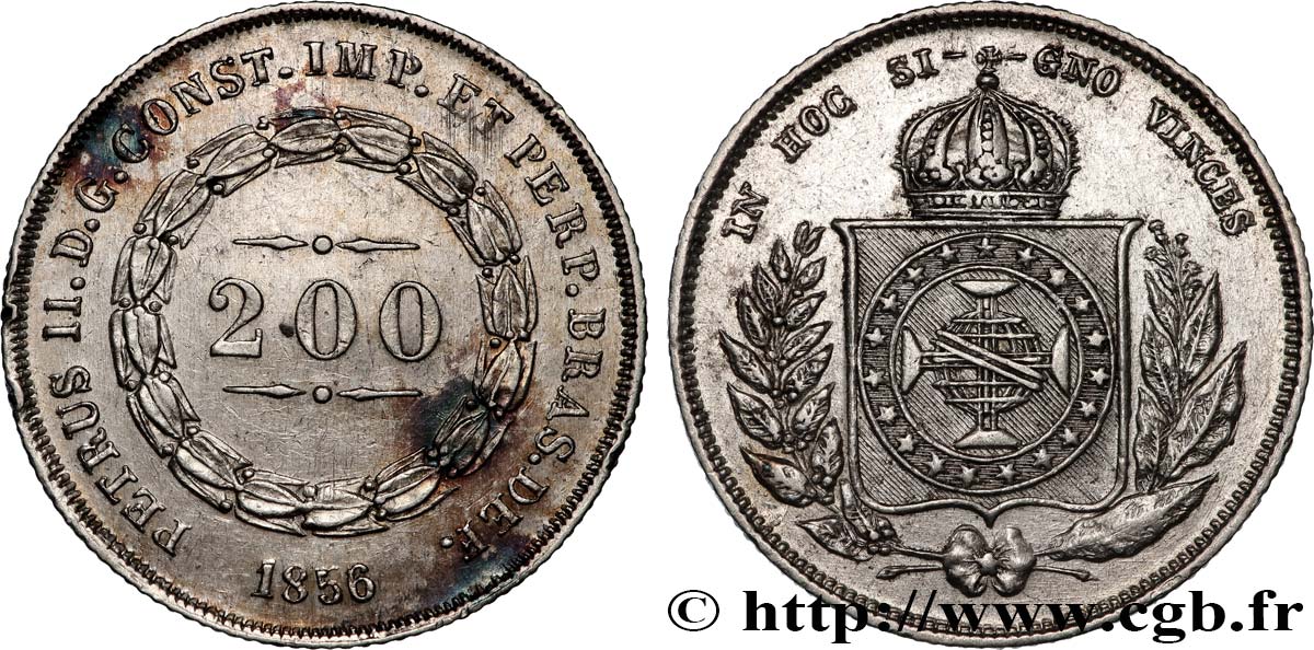 BRÉSIL - EMPIRE DU BRÉSIL - PIERRE II 200 Reis  1856  AU 