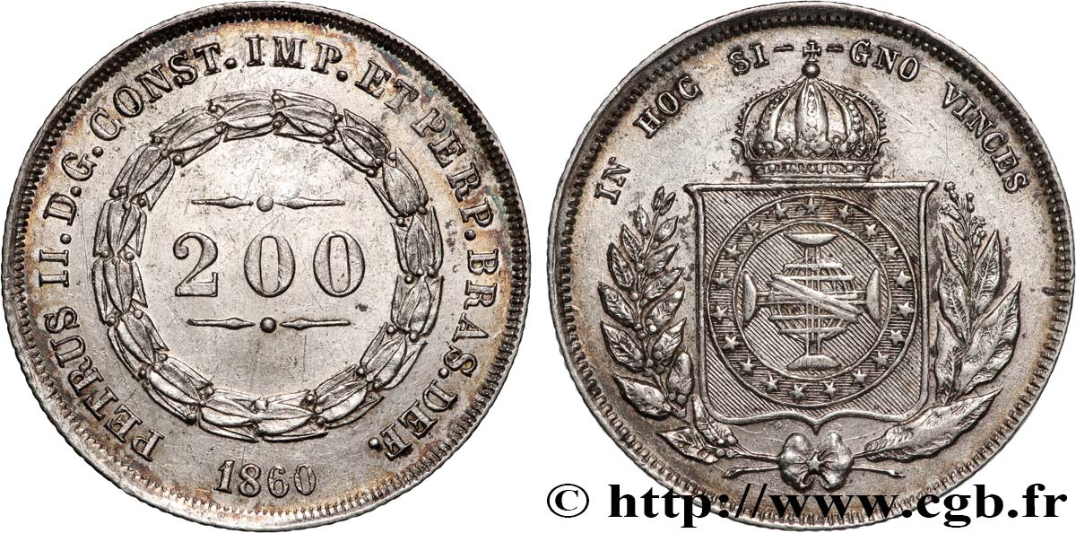 BRÉSIL - EMPIRE DU BRÉSIL - PIERRE II 200 Reis  1860  TTB+ 
