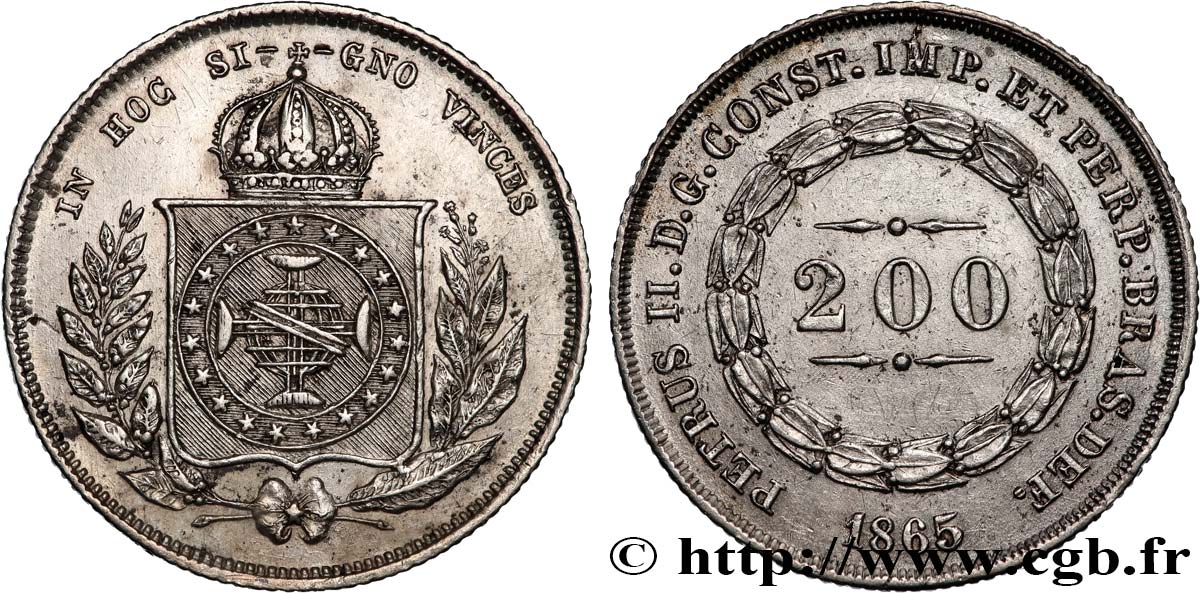 BRÉSIL - EMPIRE DU BRÉSIL - PIERRE II 200 Reis  1865  MBC+ 