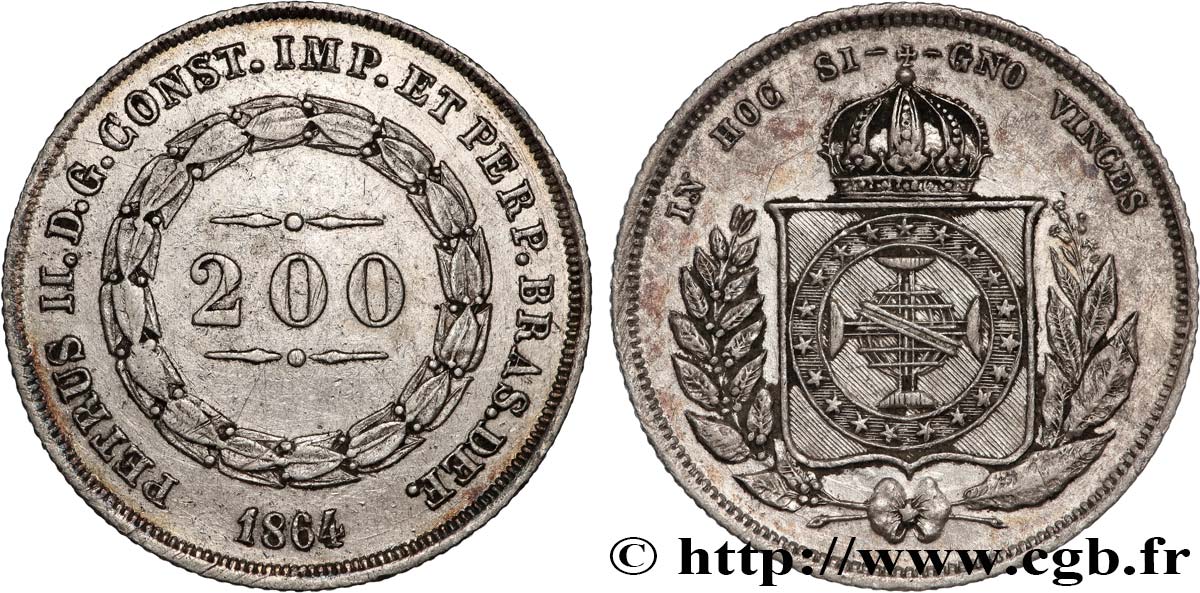 BRÉSIL - EMPIRE DU BRÉSIL - PIERRE II 200 Reis  1864  fVZ 