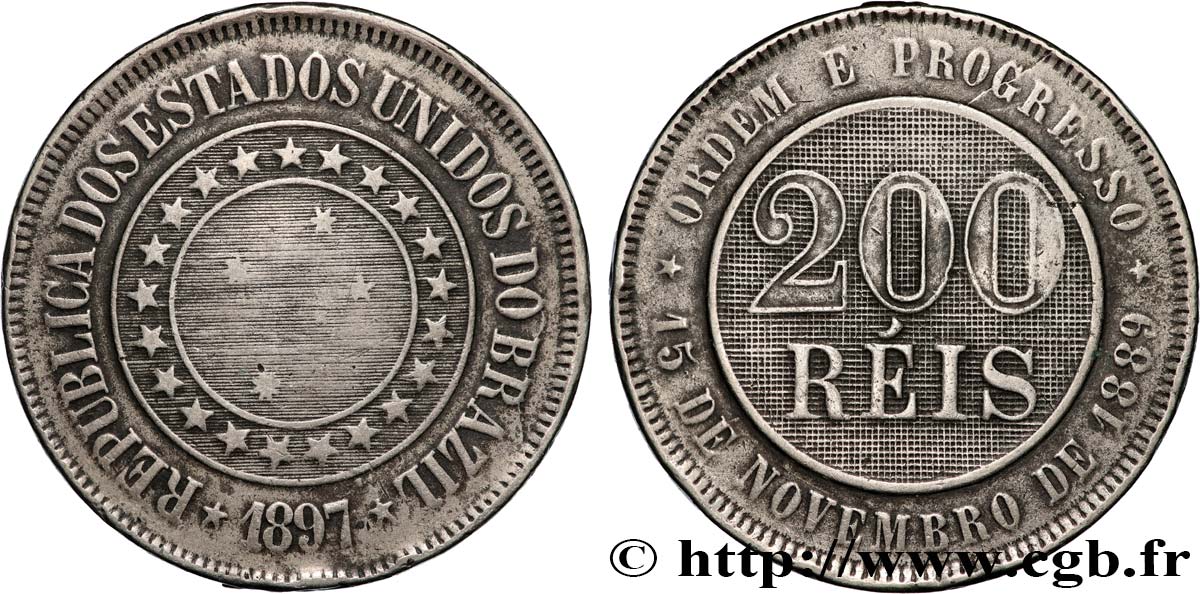 BRASILIEN 200 Reis 1897  SS 