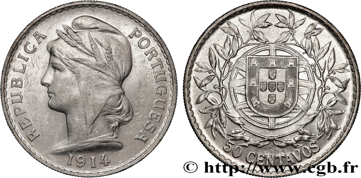 PORTUGAL 50 Centavos 1914  AU 