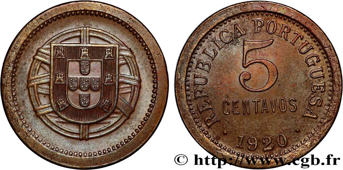 PORTUGAL 5 Centavos 1920  AU 