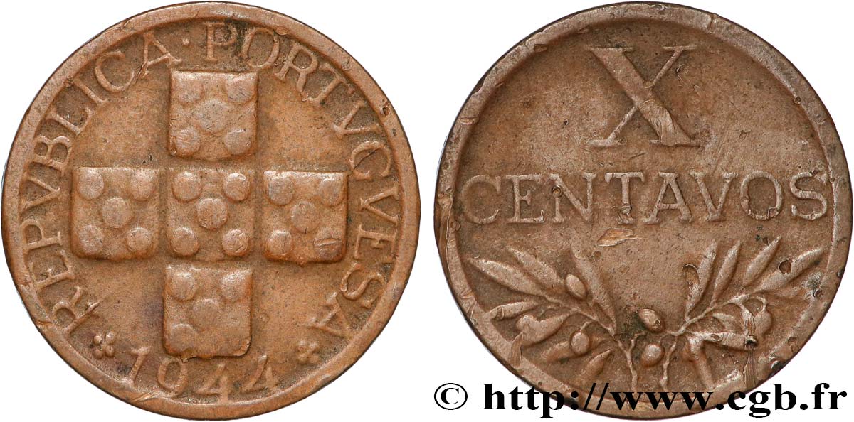 PORTUGAL 10 Centavos 1944  MBC 