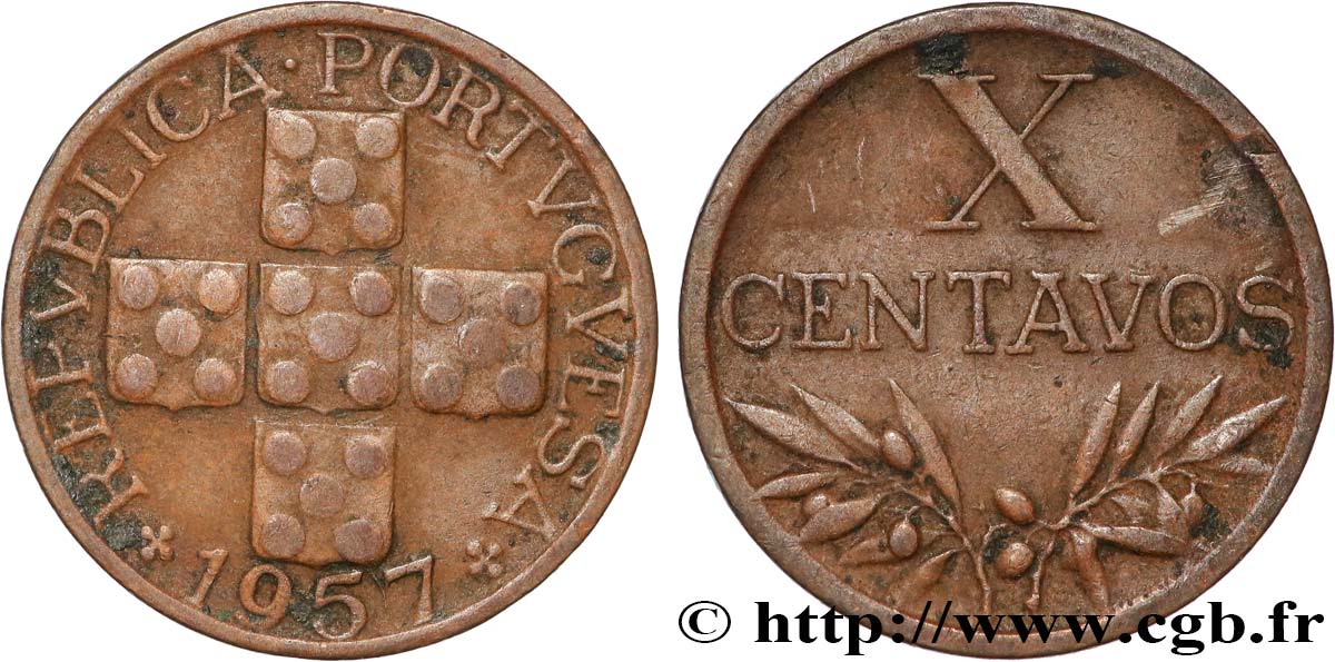 PORTUGAL 10 Centavos 1957  TTB+ 