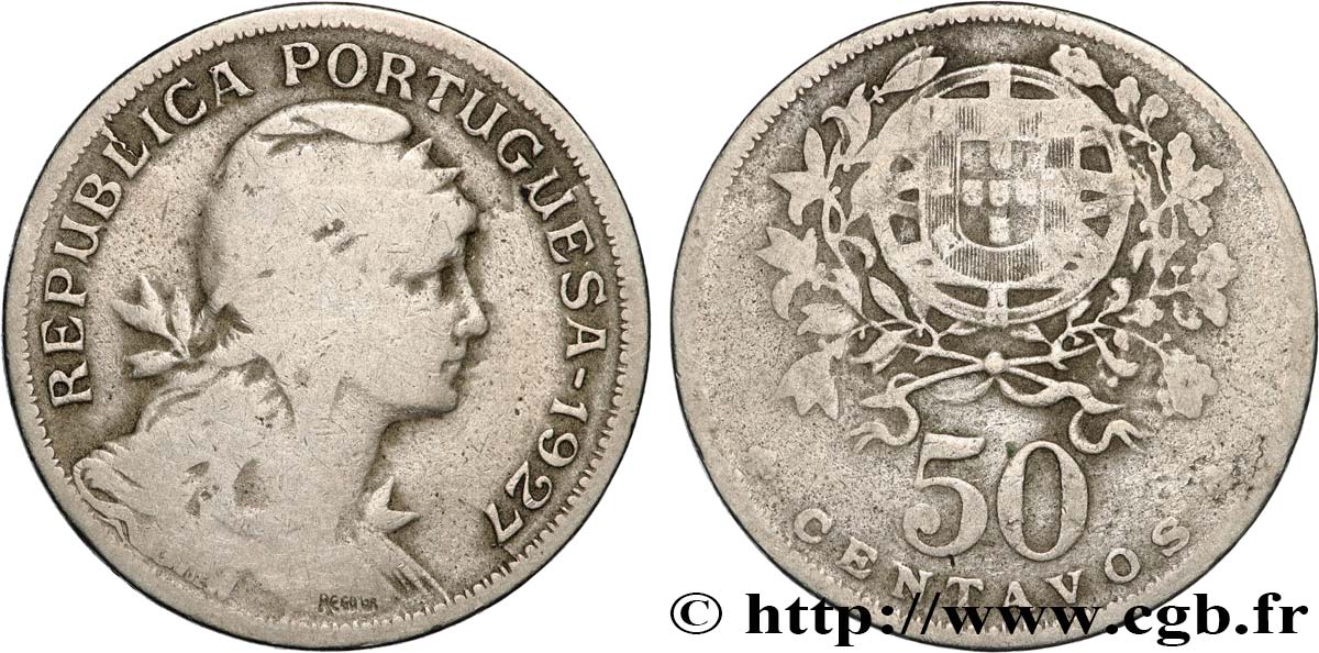 PORTUGAL 50 Centavos 1927  BC 