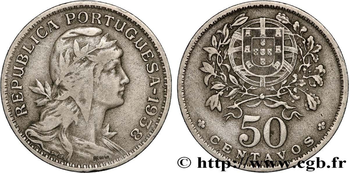 PORTUGAL 50 Centavos 1938  XF 