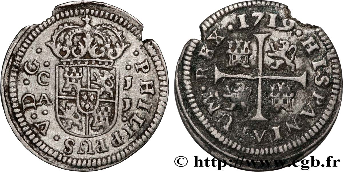SPAIN 1/2 Real Philippe V 1719 Cuenca XF 