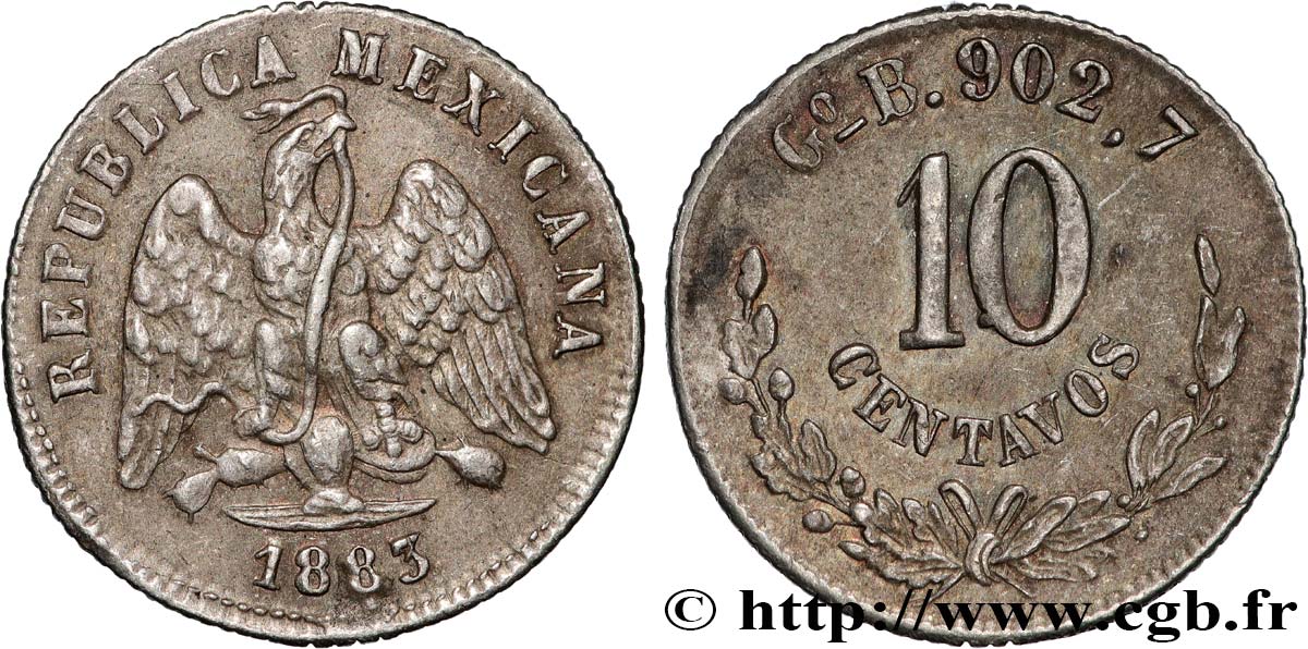 MEXIQUE 10 Centavos 1883 Guanajuato TTB+ 