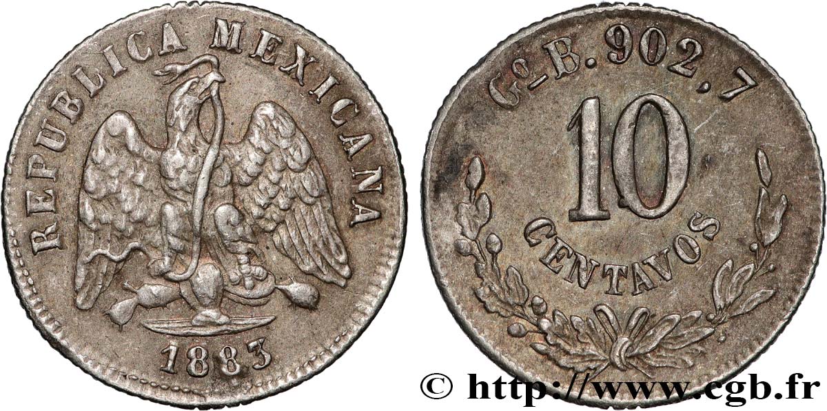 MEXICO 10 Centavos 1883 Guanajuato AU 