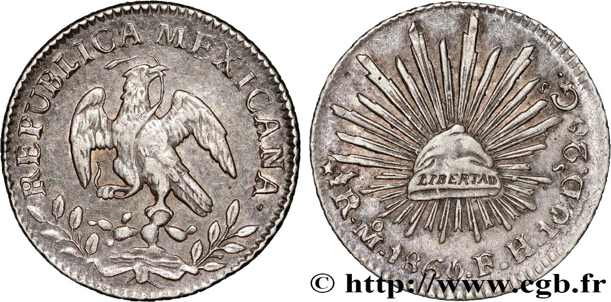 MEXICO 1/2 Real 1860 Mexique AU 