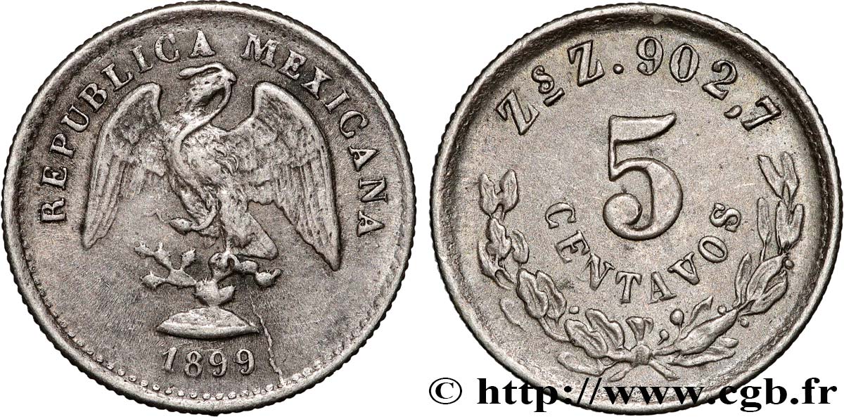 MÉXICO 5 Centavos 1899 Zacatecas MBC+ 