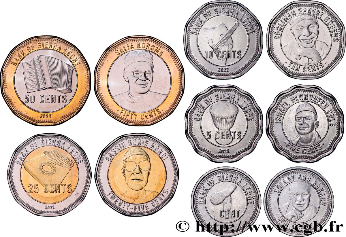 SIERRA LEONA Lot 5 monnaies 1 à 50 Cents New Leone 2022  SC 