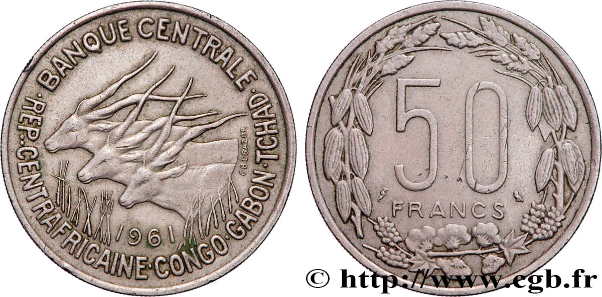 ÄQUATORIALAFRIKA 50 Francs antilopes 1961  VZ 