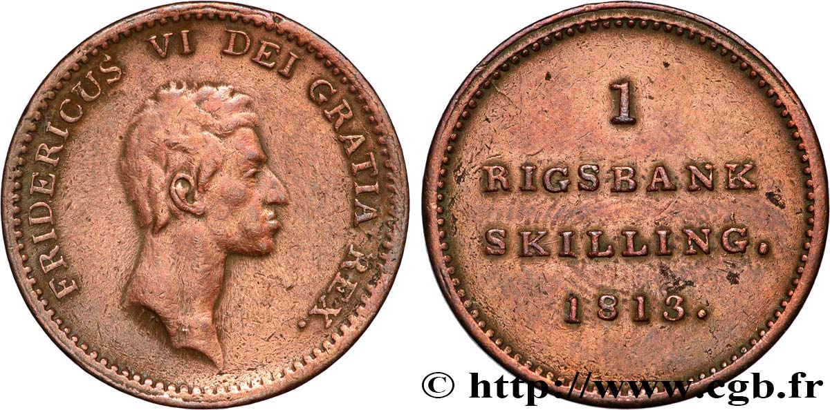 DENMARK 1 Skilling Frédéric VI 1813  VF 