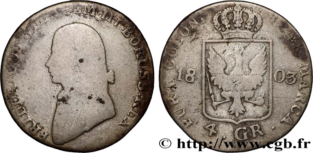 GERMANIA - PRUSSIA 1/6 Thaler (4 Groschen) Frédéric-Guillaume III 1803 Berlin B 