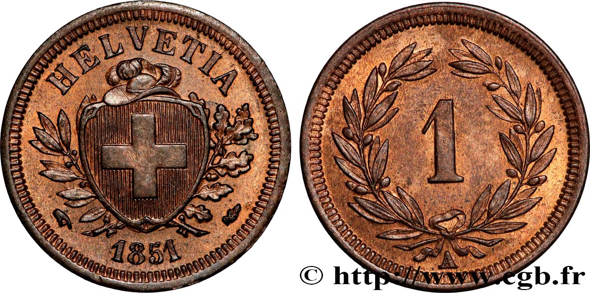 SWITZERLAND 1 Centime (Rappen) 1851 Paris MS 