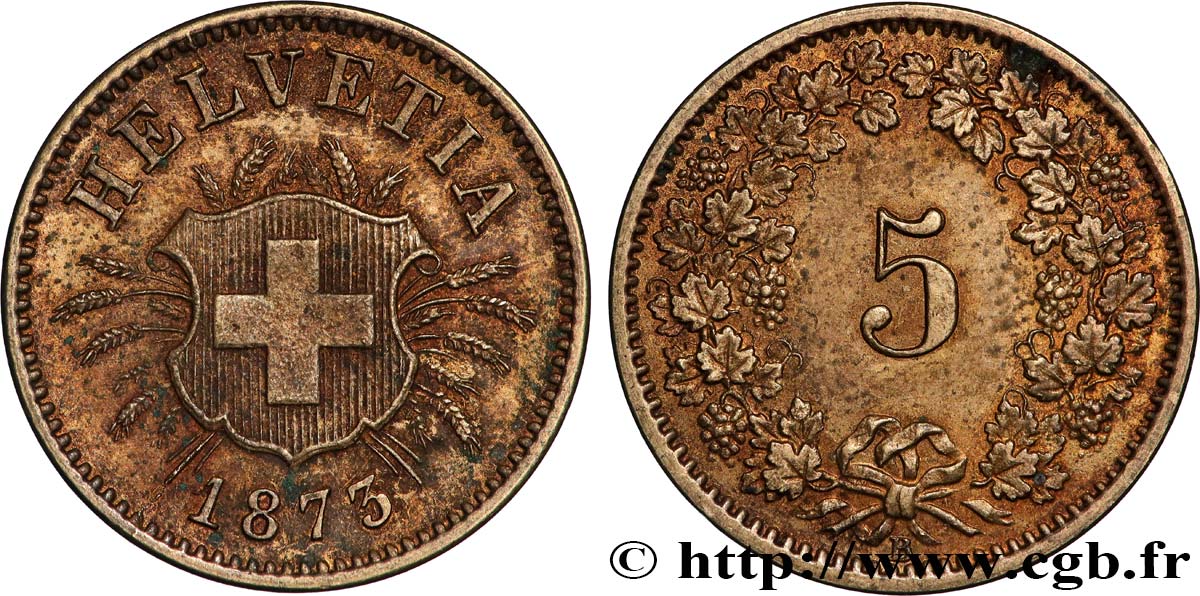 SUISSE 5 Centimes (Rappen) 1873 Berne TTB+ 