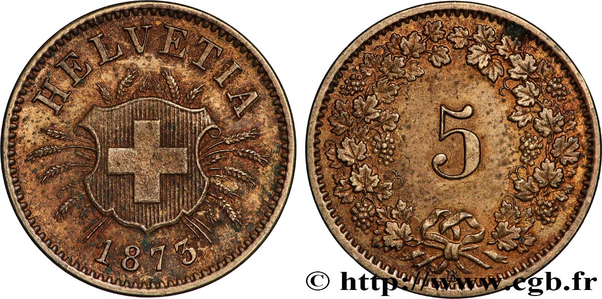 SCHWEIZ 5 Centimes (Rappen) 1873 Berne fVZ 