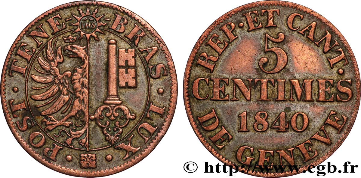 SVIZZERA - REPUBBLICA DE GINEVRA 5 Centimes 1840  BB 