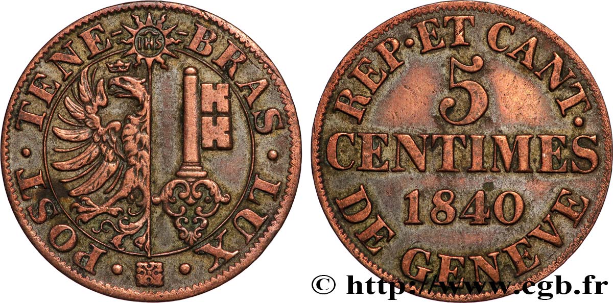 SWITZERLAND - REPUBLIC OF GENEVA 5 Centimes 1840  XF 