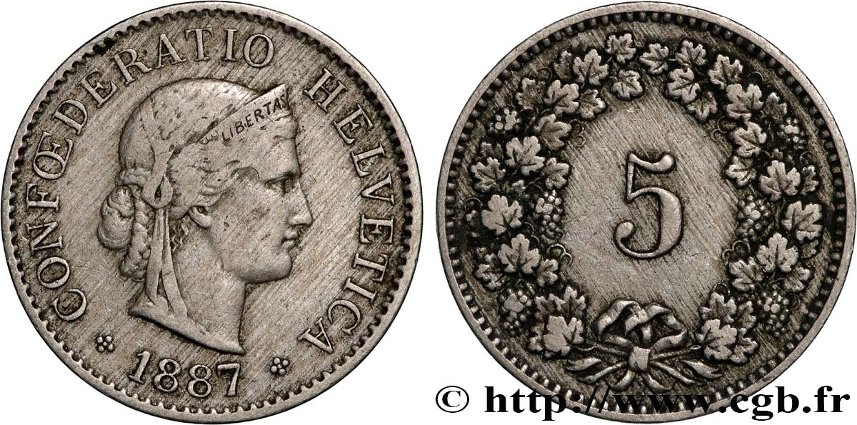 SUISSE 5 Centimes (Rappen) 1887 Berne TB+ 