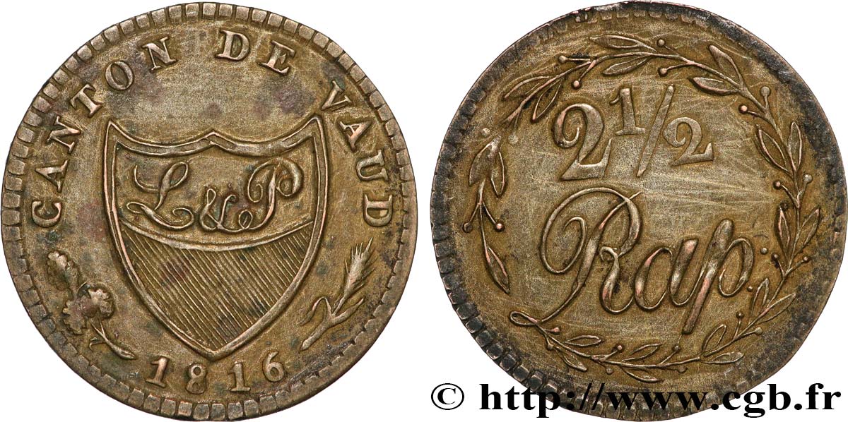 SUIZA - CANTÓN DE VAUD 2 1/2 Rappen - Canton de Vaud 1816  MBC+ 