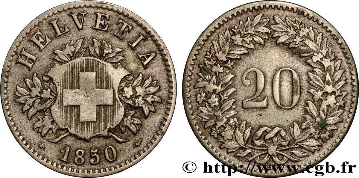 SWITZERLAND 20 Centimes (Rappen) 1850 Strasbourg - BB VF 