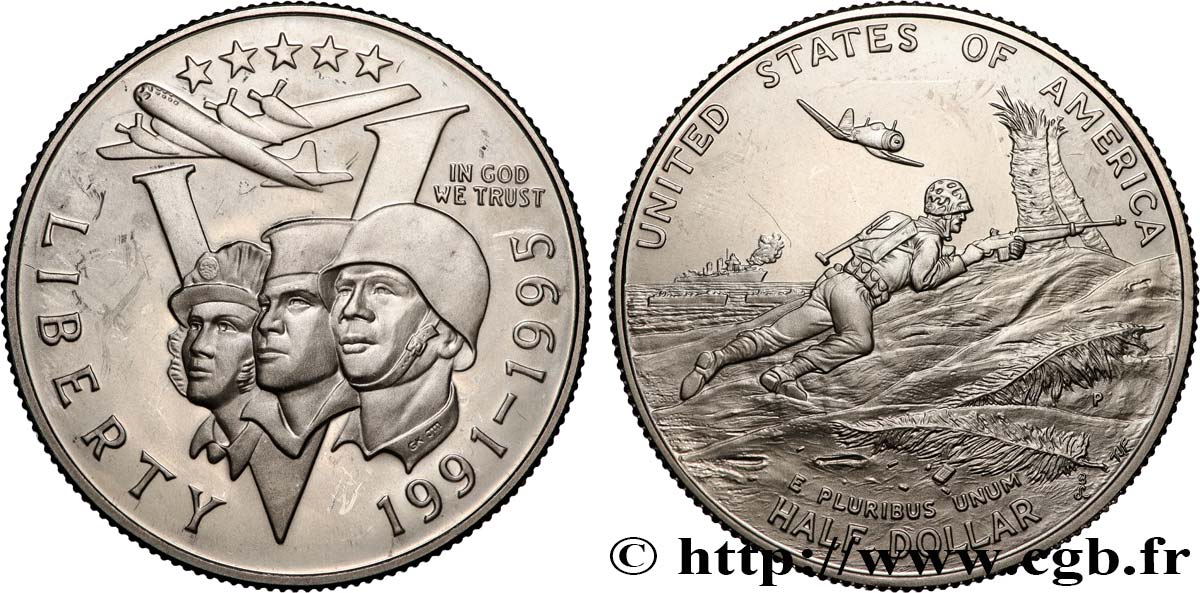 ÉTATS-UNIS D AMÉRIQUE 1/2 Dollar Proof 50e anniversaire de la Seconde Guerre Mondiale 1991-1995 1993 Philadelphie - P SPL 