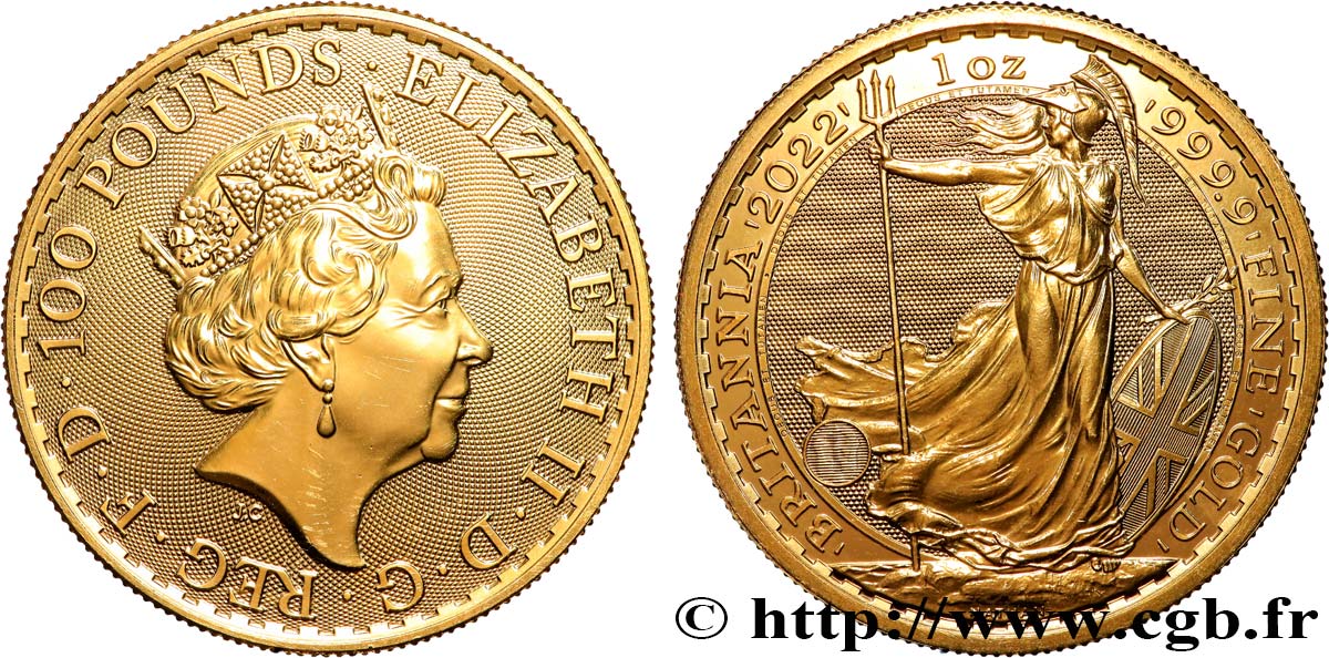 INVESTMENT GOLD 1 Oz - 100 Pounds Britannia  2022  MS 