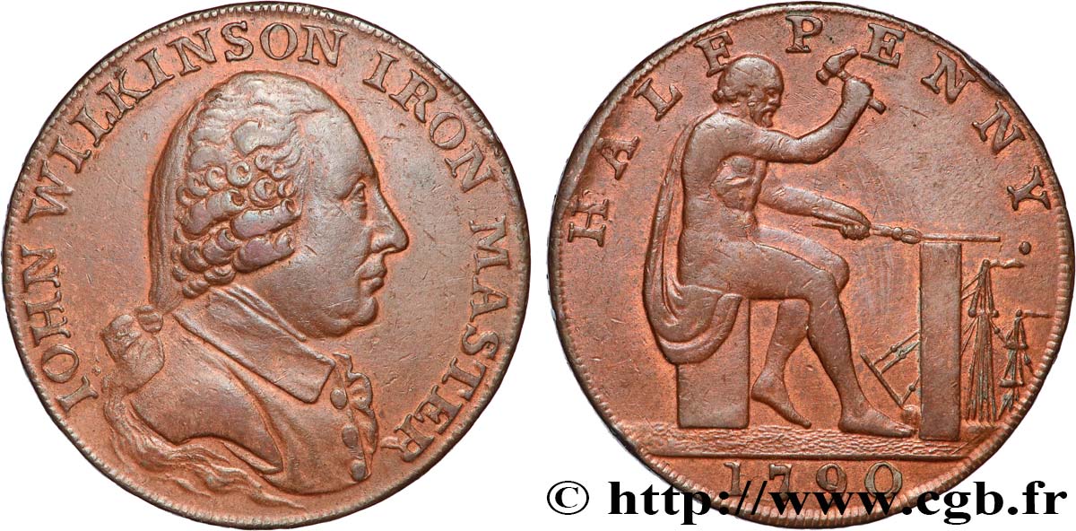 REINO UNIDO (TOKENS) 1/2 Penny John Wilkinson (Warwickshire) 1790  BC+ 