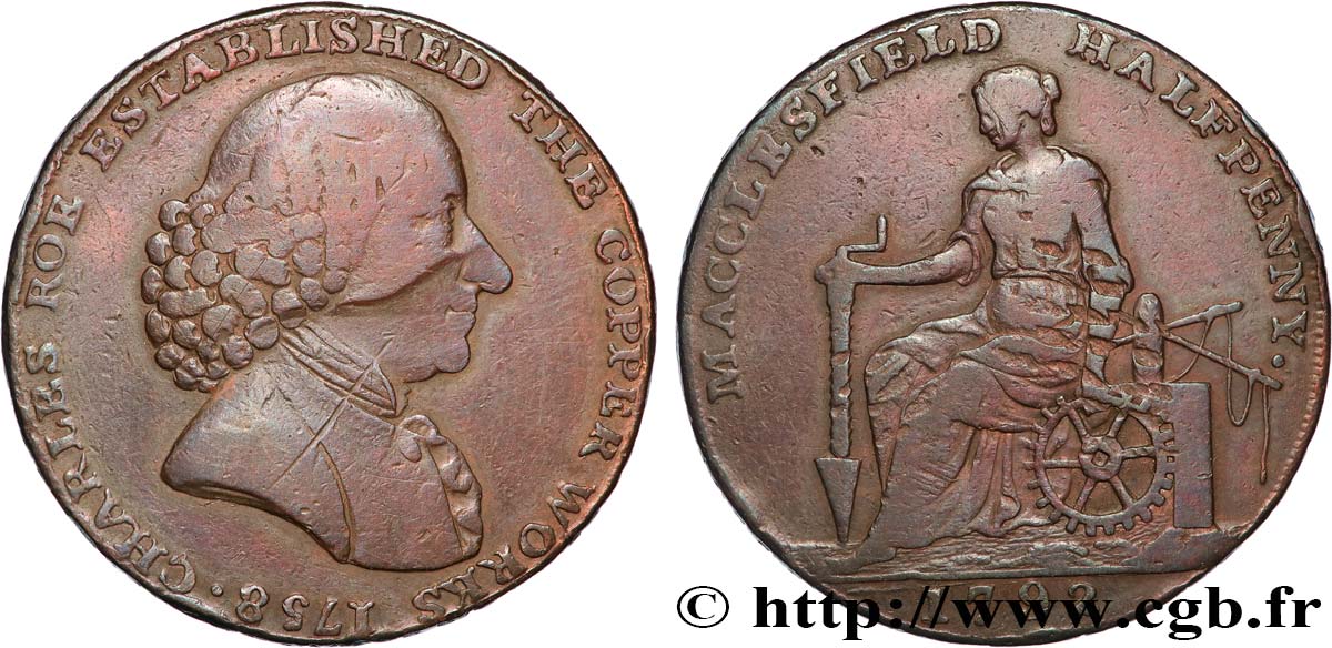 GETTONI BRITANICI 1/2 Penny Macclesfield (Cheshire) Charles Roe 1792  q.BB 