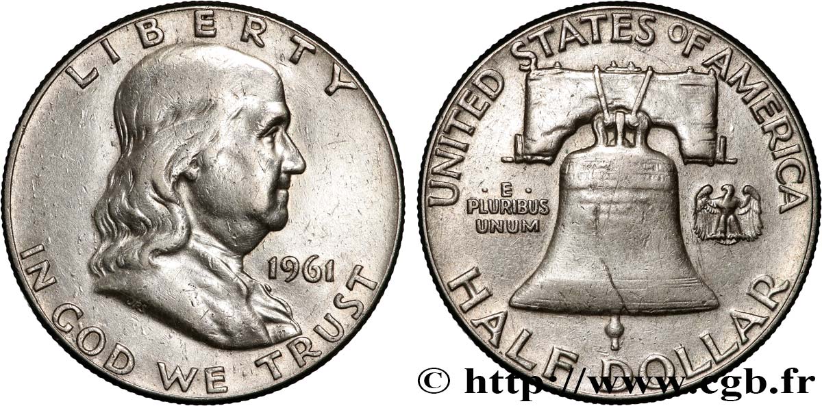 ÉTATS-UNIS D AMÉRIQUE 1/2 Dollar Benjamin Franklin 1961 Philadelphie TTB 