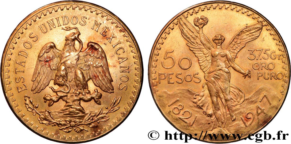 INVESTMENT GOLD 50 Pesos or 1947 Mexico SC 