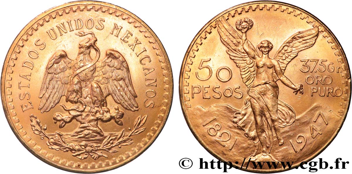 OR D INVESTISSEMENT 50 Pesos or 1947 Mexico SPL 