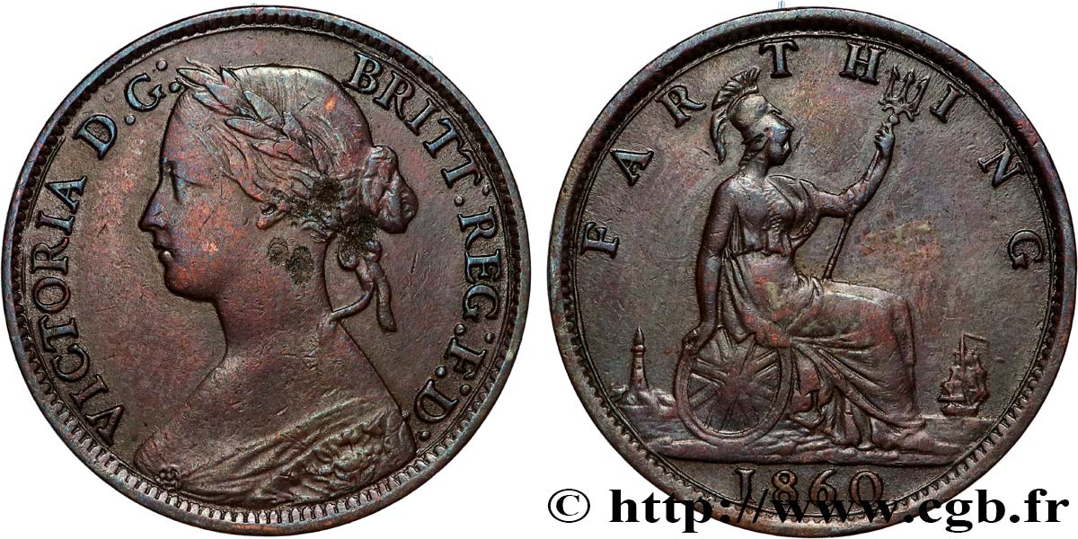 REGNO UNITO 1 Farthing Victoria “Bun Head” 1860  MB 