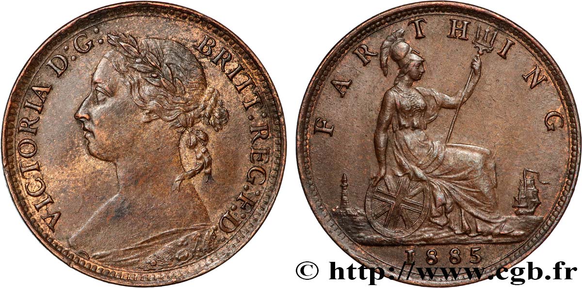 ROYAUME-UNI 1 Farthing Victoria “Bun Head” 1885  SUP 