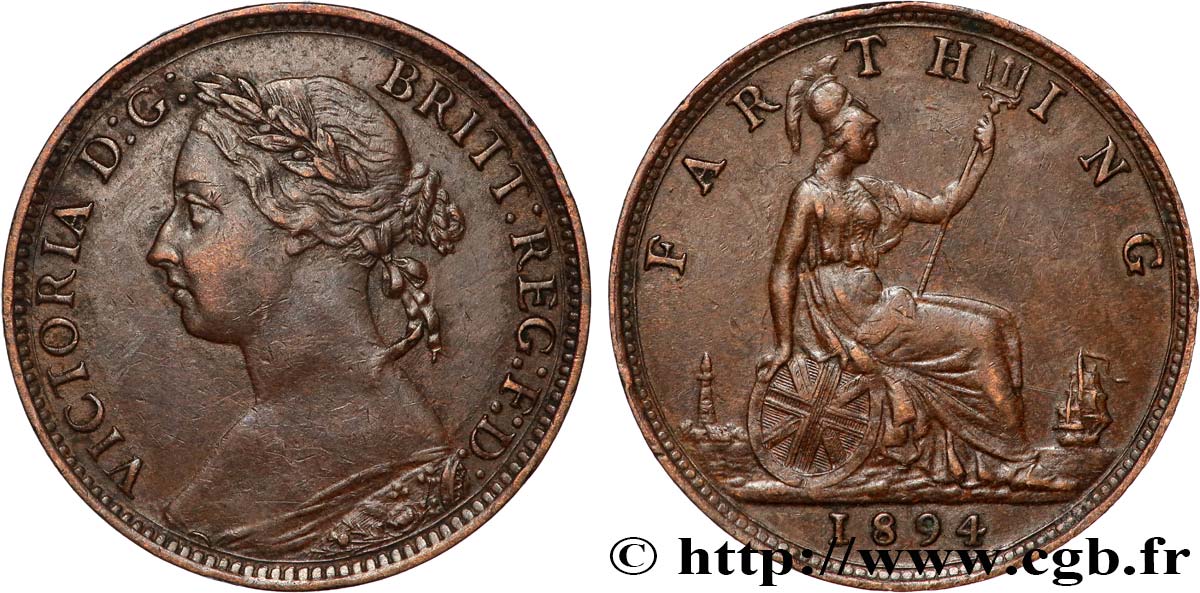 UNITED KINGDOM 1 Farthing Victoria “Bun Head” 1894  AU 