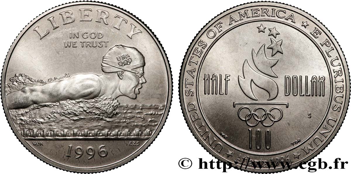 VEREINIGTE STAATEN VON AMERIKA 1/2 Dollar Centenaire des Jeux Olympiques, natation 1996 San Francisco - S fST 