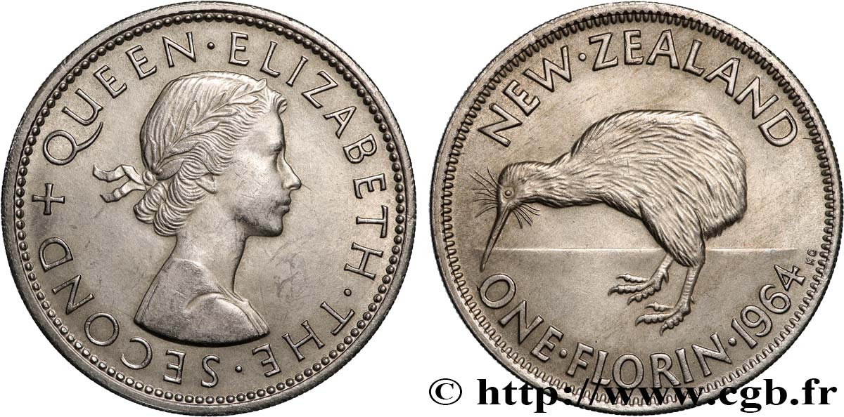 NOUVELLE-ZÉLANDE 1 Florin Elisabeth II / kiwi 1964  SUP 