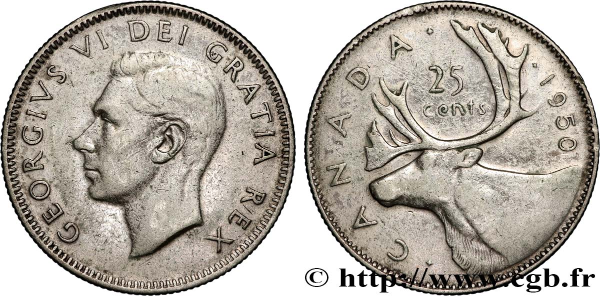 CANADA 25 Cents Georges VI 1950  XF 