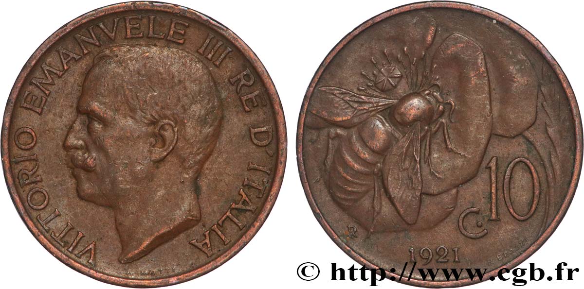 ITALIE 10 Centesimi Victor Emmanuel III 1921 Rome - R TTB 