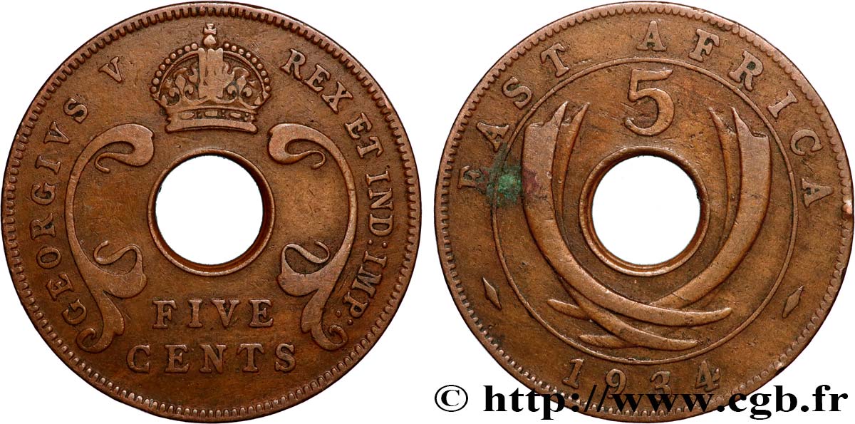 AFRIQUE DE L EST 5 Cents Georges V 1934 Londres TB+ 