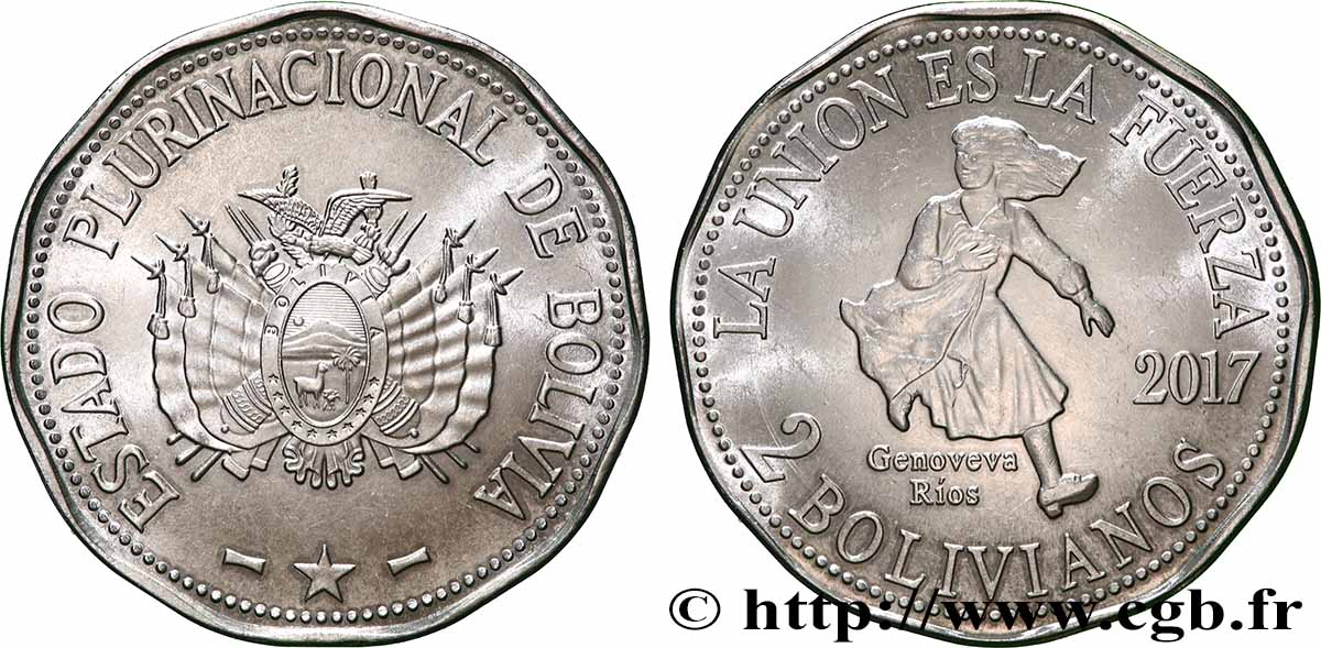 BOLIVIE 2 Bolivianos Genoveva Ríos 2017 Varsovie SPL 